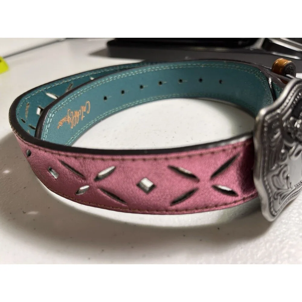 Catchfly Western Studio Belt & Buckle Cow Floral Cutouts Shimmer 2108BE2 Medium